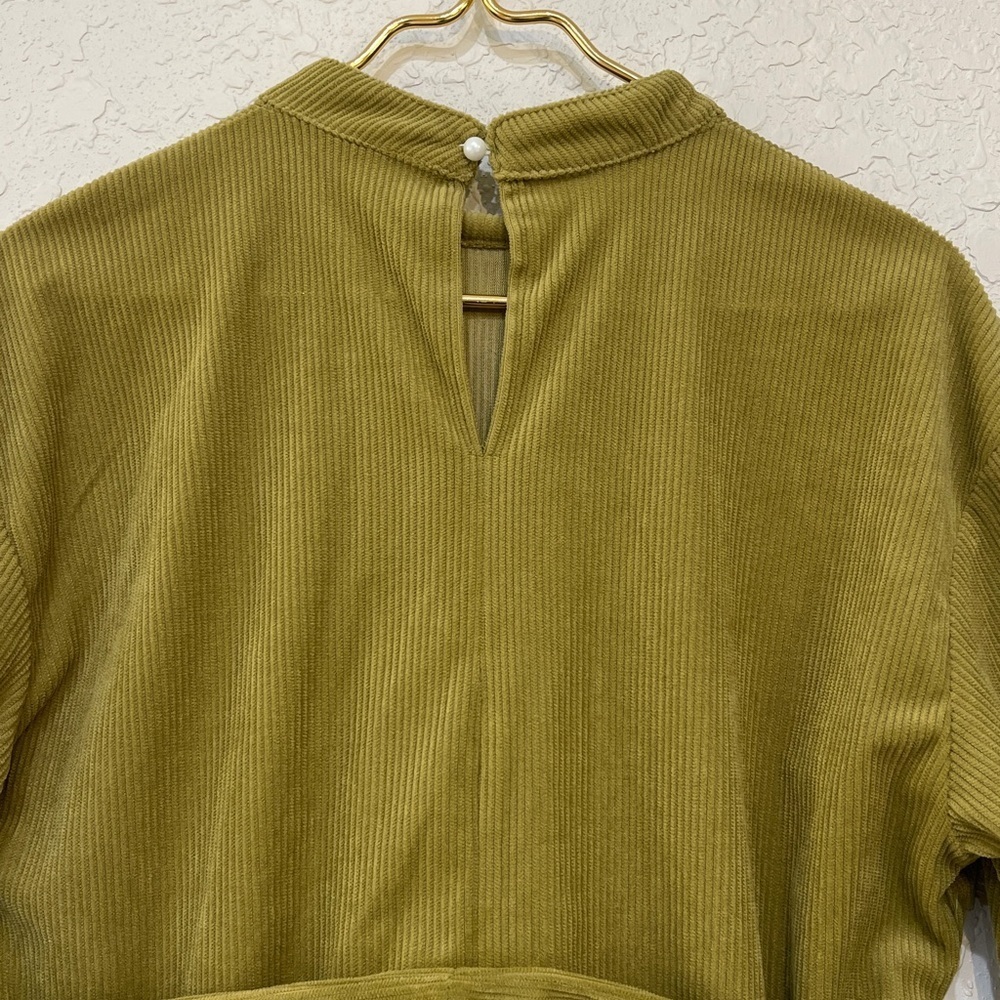 SHEIN Corduroy Mock Neck Belted Long Sleeve Dress Olive Green Size M - Picture 6 of 11